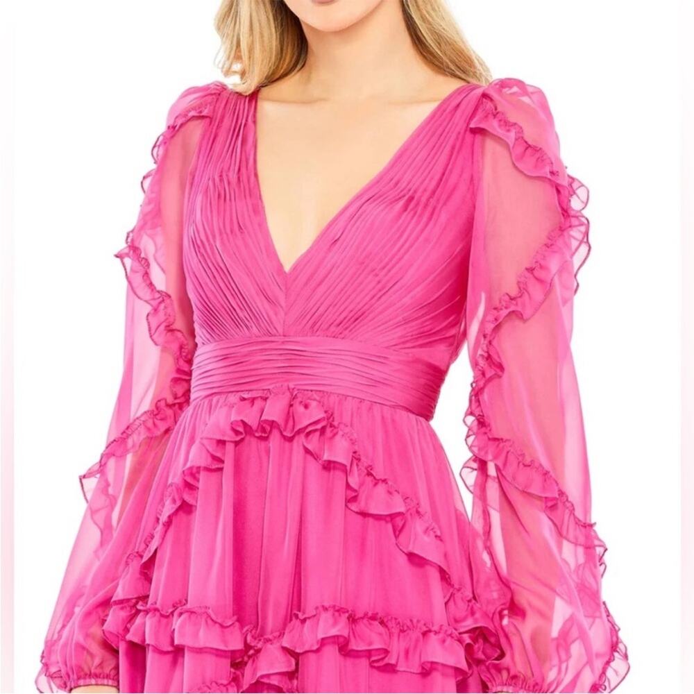 Mac Duggal A68223 Cascaded Ruffles Puff Sleeve Gown - Picture 3 of 7